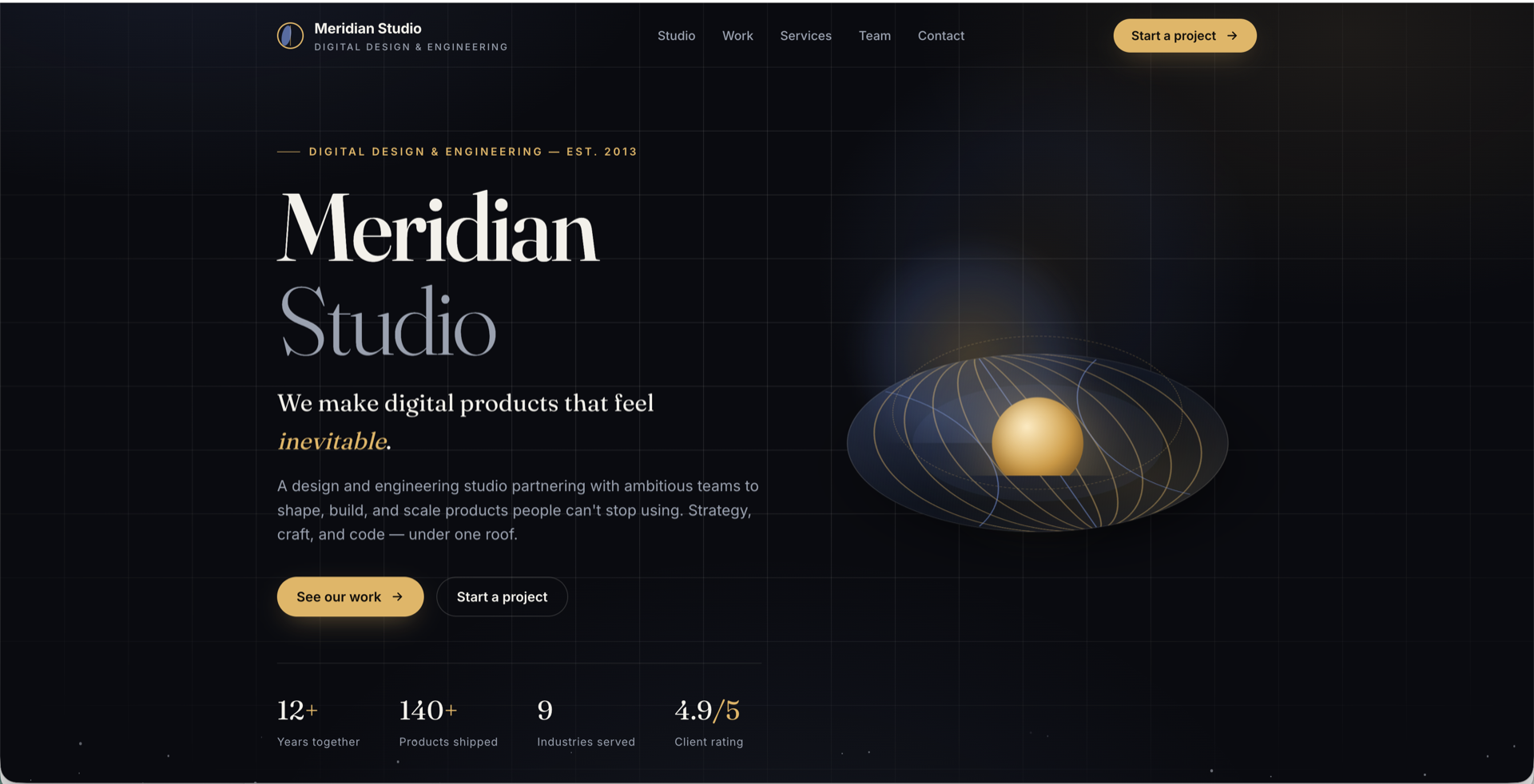 Meridian Studio website generated with Spark AI Sites
