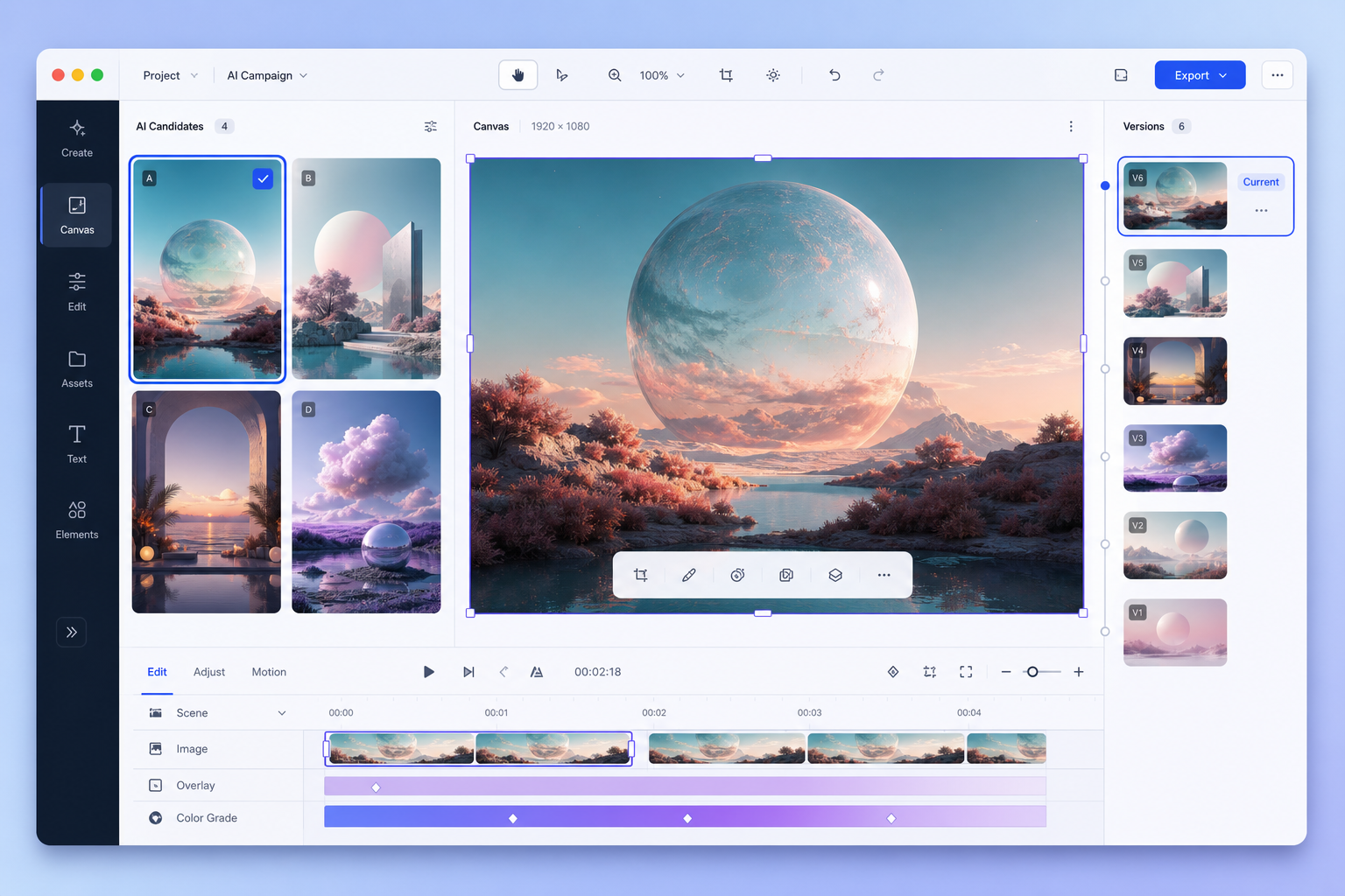 Desktop creative workbench comparing image versions
